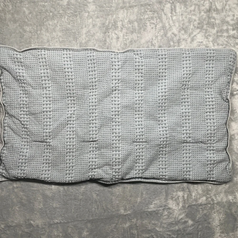 Pottery Barn Pillow Shams King Grey Waffle Weave Quilted 100% Cotton Set of 2